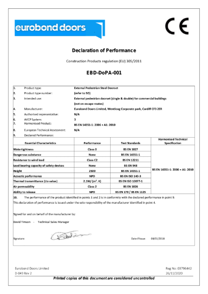 Declaration of Performance - EBD-DoPA-001