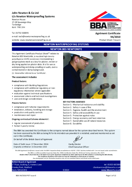 Newton Newtonite - BBA Certificate