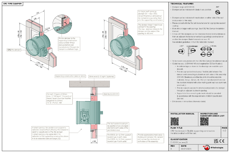 CR2 DW145 compliant installation guide - plasterboard wall