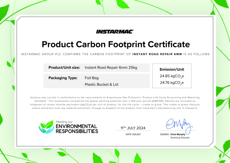 Instant Road Repair 6mm Product Carbon Footprint Certificate