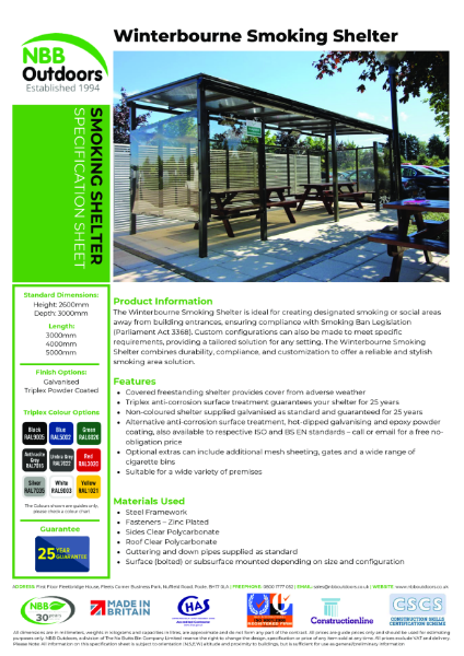 Winterbourne Smoking Shelter – Product Data Sheet