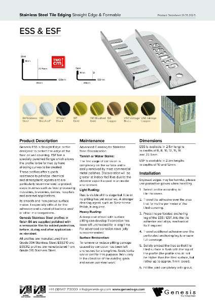 Stainless Steel Straight Edge Tile Trim Datasheet