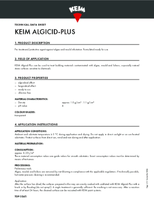 Keim Algicid-Plus Technical Data Sheet