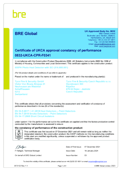 Certificate of constancy of performance