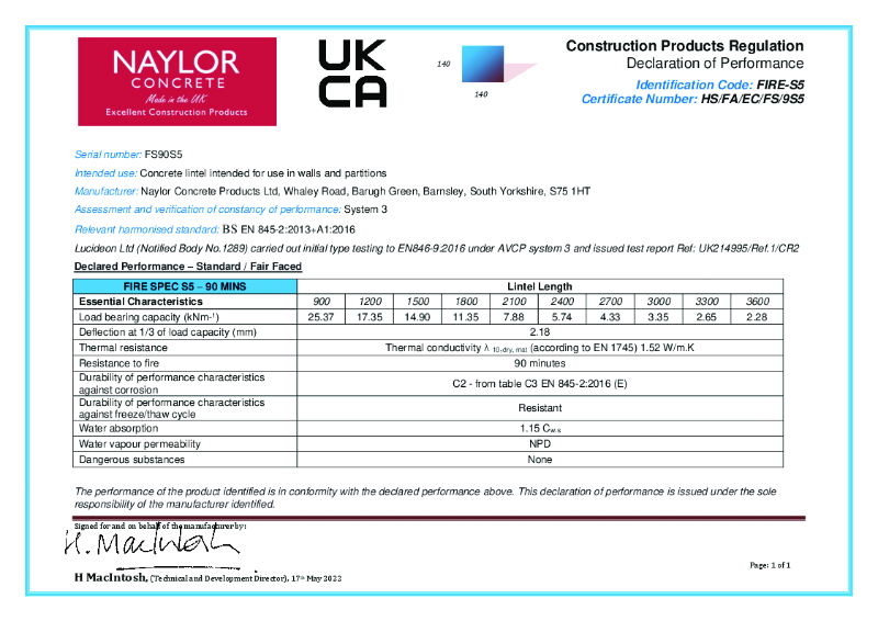 Fire S5 - 90 Minutes - Declaration of Performance