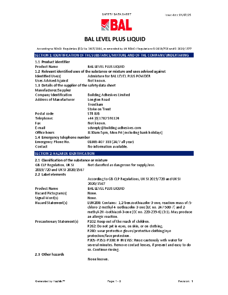BAL Level Plus - Safety Data Sheet
