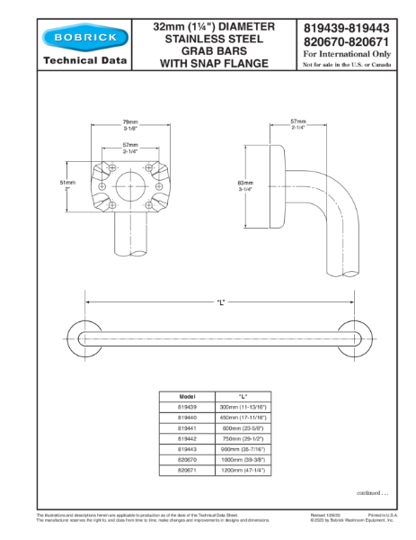 Straight Grabrails Ambulant - Tech Drawing