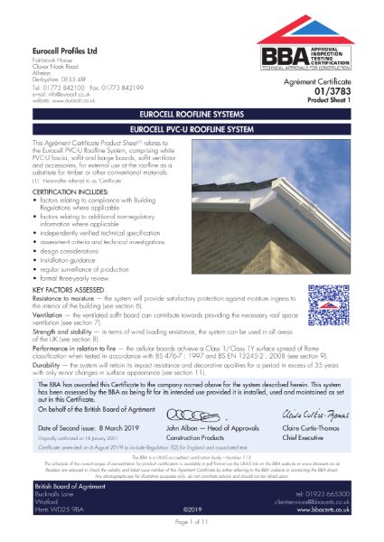 Roofline BBA Certificate 01/3783
