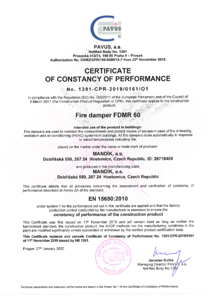 FDMR 60 – Certificate
