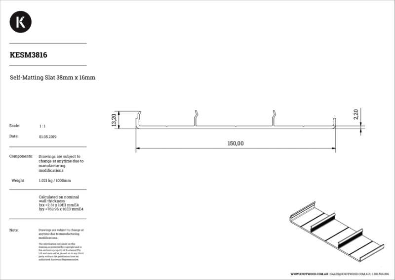 KESM15016 150 x 16 mm slat (two part)