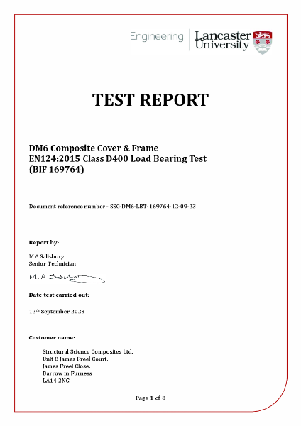 Thrubeam DM6 
EN124:2015 Class D400 Load Bearing Test