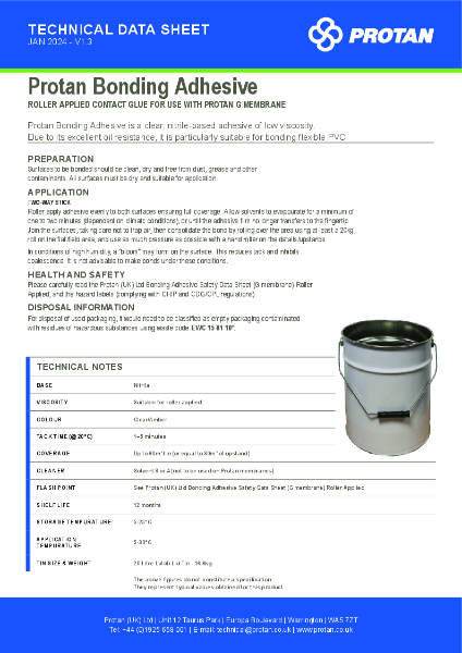 Protan (UK) Ltd Bonding Adhesive Technical Data Sheet, Roller Applied