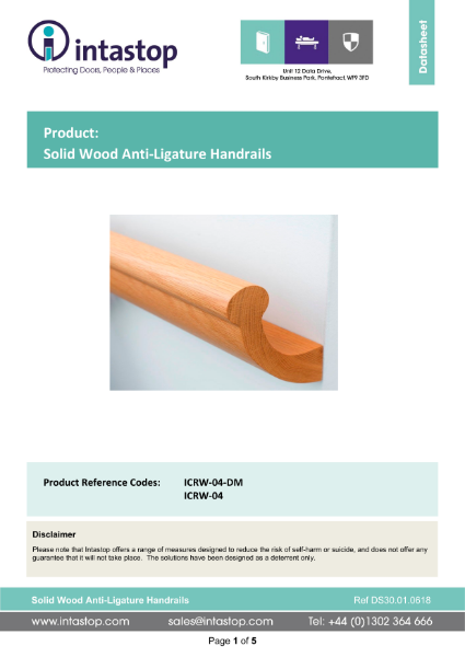 Data Sheet - Anti-Ligature Solid Wood Handrails