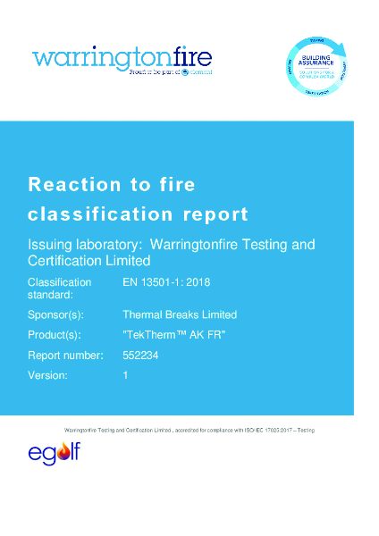 REACTION TO FIRE - CLASSIFICATION REPORT EUI-22-000041