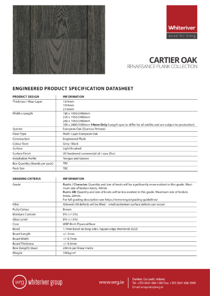 Renaissance Oak Cartier Plank Spec Sheet