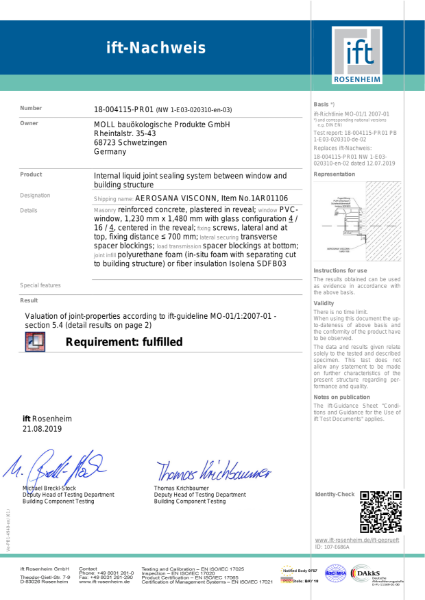 Aerosana Visconn IFT Rosenheim Certificate