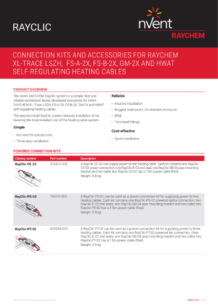 Trace Heating System Interconnection - RAYCLIC - Cold Applied Connection System