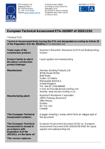 ETA-20/0907 Hydrotech Roofing System