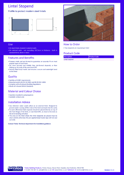 Lintel Stopend Datasheet