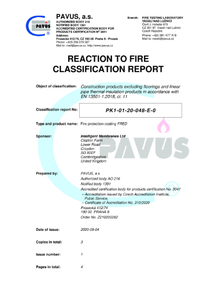 Reaction To Fire Classification Report