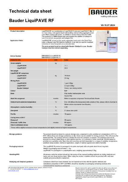 Bauder LiquiPAVE RF - Technical Data Sheet