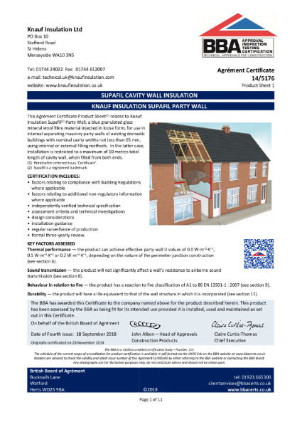 Supafil Party Wall - BBA Certificate - 14/5176
