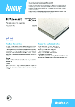 Knauf GIFAFLoor NEO Raised Floor System - Product Data Sheet