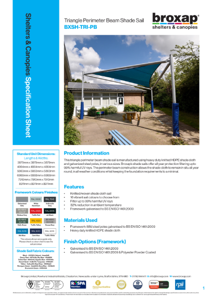 Perimeter Beam Shade Sail Canopy (Triangle) Specification Sheet