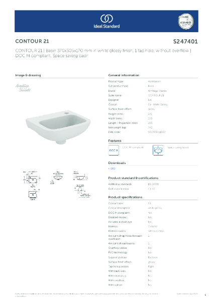 Datasheet - S247401 CONTOUR 21 | Basin