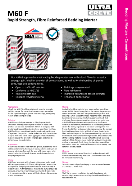 M60 F Technical Datasheet | Instarmac Group plc | NBS Source