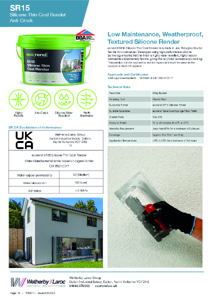 ecorend SR15 Silicone Thin Coat Render - TDS