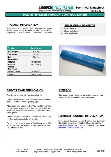 IKO Spectravap Polyethylene Vapour Control Layer Datasheet 2019