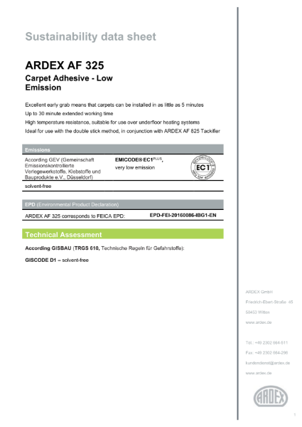 ARDEX AF 325 Sustainability Data Sheet