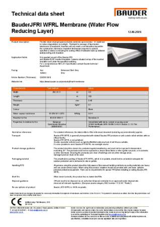Bauder JFRI WFRL Membrane - Technical Data Sheet