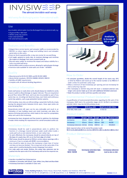 Invisiweep Datasheet