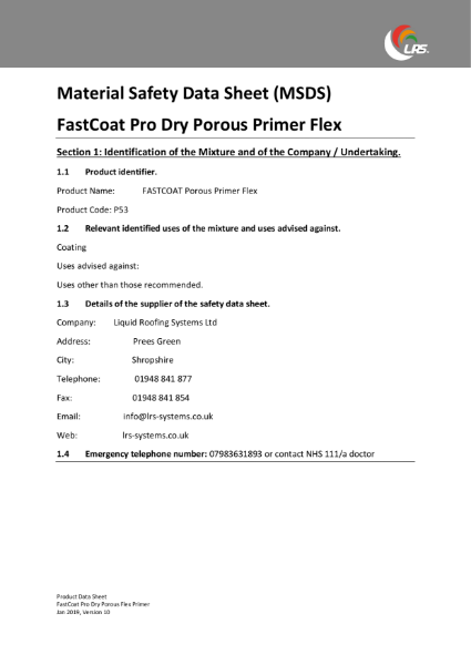 MSDS - FastCoat Pro - Dry Porous Primer Flex