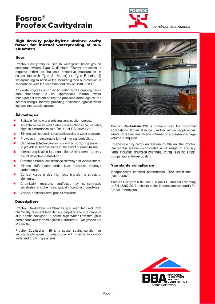 Proofex Cavitydrain Technical Datasheet
