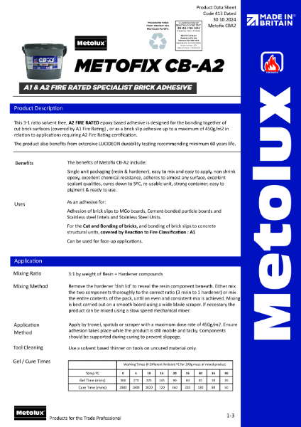 Metolux® Metofix CB-A2 Fire Product Data Sheet