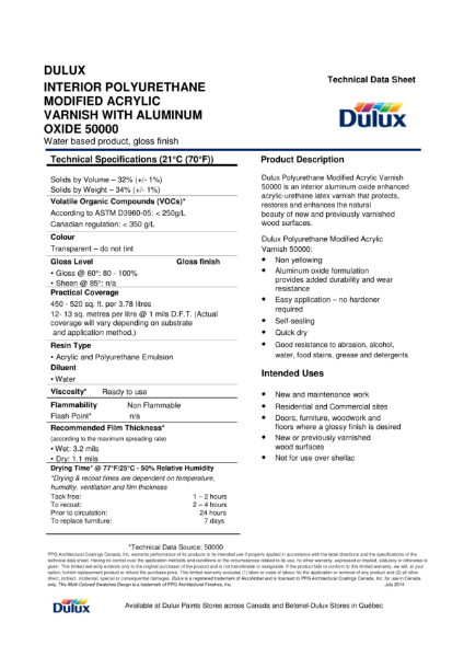 Dulux Interior Polyurethane Modified Acrylic Varnish With Aluminum Oxide 50000
