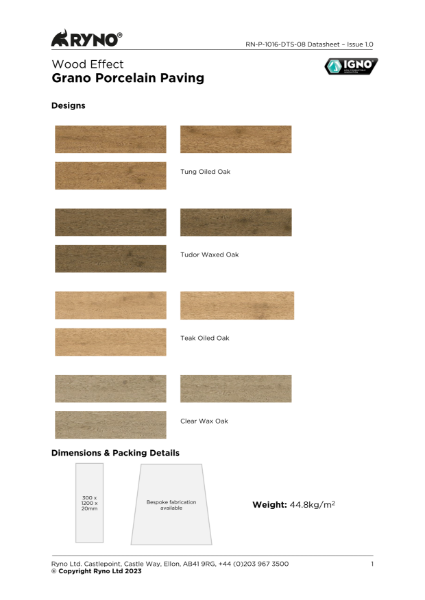 Grano Porcelain Tiles Data Sheet