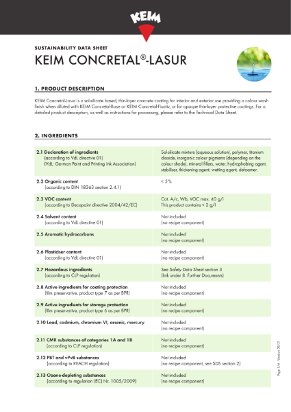 KEIM Concretal Lasur Sustainability Data Sheet