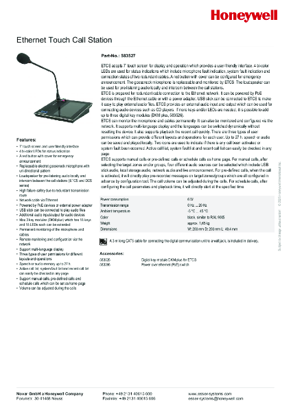 582527 Ethernet Touchscreen Call Station (Paging Microphone) EN54-16