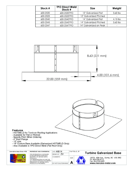 TECHNICAL DRAWING - TURBINE BASE GALVANIZED HOTWELD