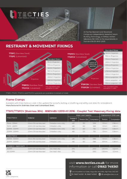 restraint and movement fixings datasheet