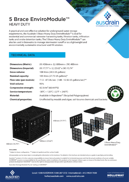 Heavy Duty (5 brace) EnviroModule Technical Data Sheet