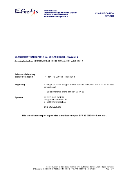 Classification report acc. to EN 13501-4