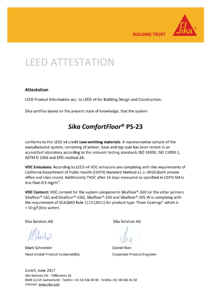 LEED - Sika ComfortFloor PS-23
