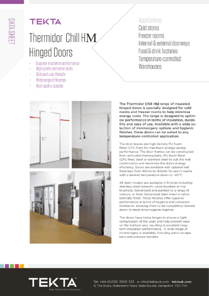 Thermidor Chiller Hinged Door Data sheet