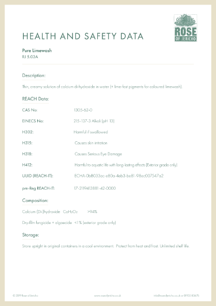 Pure Limewash - Health and Safety