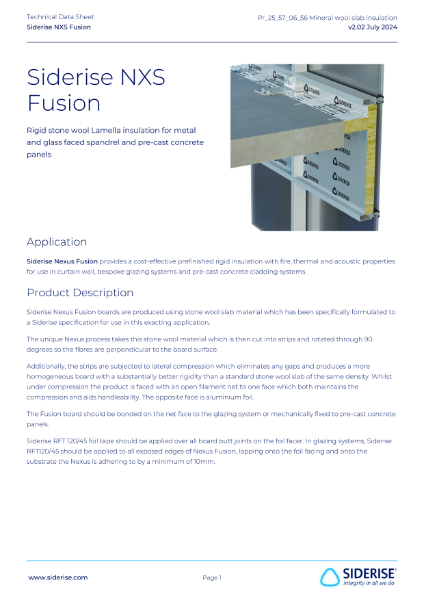 Siderise NXS  Nexus Fusion for spandrel panels – Technical Data v2.02